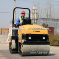 Double drum vibrating road roller for trench construction